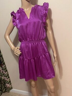 Steve Madden Prairie Dreams Satin Mini Dress in Magenta Purple